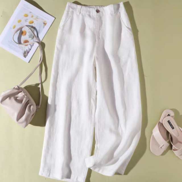 白 ワイドパンツ レディース ウエストゴム 夏 大きいサイズ