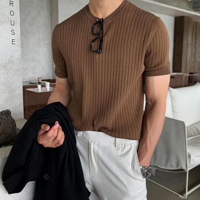 メンズ半袖ニットTシャツトップスサマーニット夏 クルーネック 半袖ニット メンズ サマーニット サマーセーター