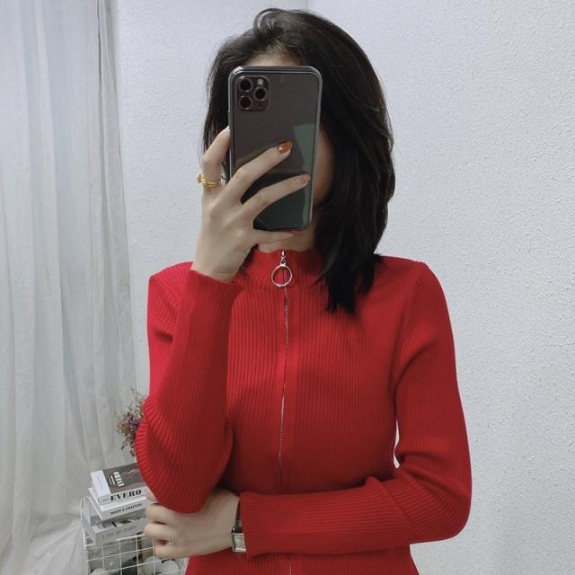 カーディガン ジップアップ 長袖 ニット レディース 女性 トップス 羽織り 上着 フロントジッパー 前開き クルーネック シンプル ソリッドカラーの通販は カーディガン ジップアップ 長袖 ニット レディース 女性 トップス 羽織り 上着 フロントジッパー 前開き クルーネック シンプル ソリッドカラーの通販は