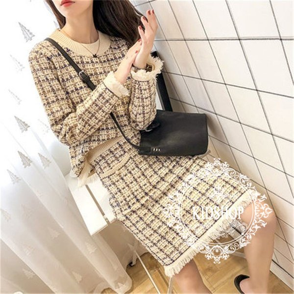2点セット ニットワンピース レディース 30代 40代 50代 秋冬 膝丈 らしゃ チェック柄 ワンピース きれいめ 上品 ワンピース 長袖 体型カバー 通勤 着痩せ 2点セット ニットワンピース レディース 30代 40代 50代 秋冬 膝丈 ら
