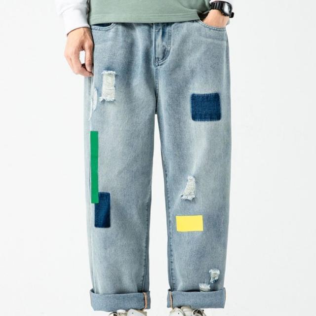 ダメージ デニムパンツワイド 大きいサイズ テーパード メンズ カジュアル ボトムス デニムパンツメンズ パンツ 30代 40代 春夏秋冬 メンズの通販は 6,354円