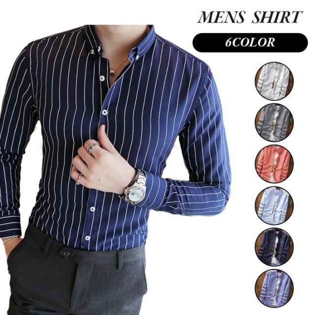 シャツ ストライプ 長袖 メンズ カジュアルシャツ トップス コットン 6colorの通販は 5,078円