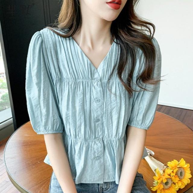 ブラウス レディース 40代 春夏新作 オシャレブラウス シフォンシャツ 半袖トップス Vネック パフスリーブブラウス 大人 通勤OL ゆったり シャツ 30代 50代の通販は 5,320円