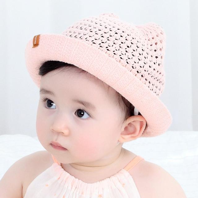 帽子 ハット 子供用 ベビー キッズ 男の子 女の子 赤ちゃん 耳つき くま あご紐付き ゴム かわいい ナチュラル 紫外線対策 UV対策 通気性 熱 ハット