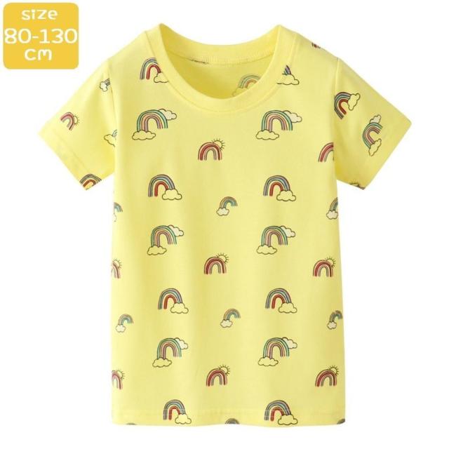 Tシャツ カットソー 半袖 キッズ ベビー 男の子 女の子 トップス ラウンドネック 通園 通学 普段着 かわいい レインボー 虹 カジュアル こども