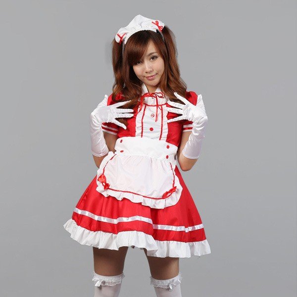 メイド服 4点セット ゴスロリ 半袖 ミニ丈 ショート丈 ヘッド