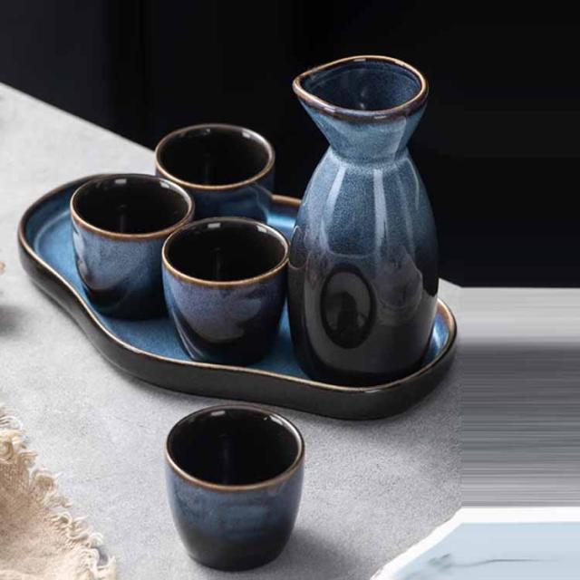 セラミックトレー付き 酒器セット 熱燗 徳利 おちょこ 6点セット