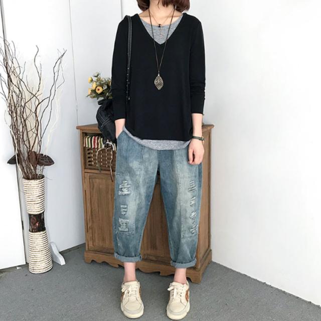 フェイクセットtシャツ 重ね着風 Tシャツ 半袖 長袖 レイヤードtシャツ レディース カットソー Vネック コットン カジュアル 春夏 ゆったの通販はau Pay マーケット Candy Candy