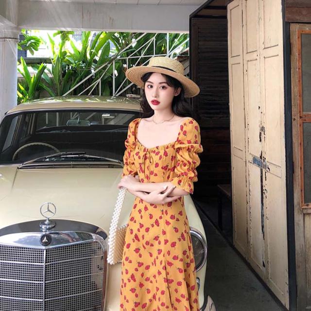 5分袖 ワンピース 花柄 レトロ ヴィンテージ 送料無料