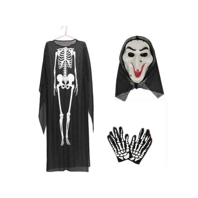 セット ドクロ　髑髏　エプロン　アームウォーマー　カチューシャ　ハロウィン　仮装 セット ドクロ 髑髏 エプロン アームウォーマー カチューシャ