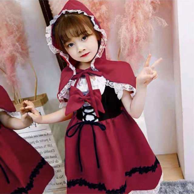 子供 演出服 赤ずきん ハロウィン コスプレ 衣装 仮装 キッズ 女の子 かわいい グリム 童話 変装 コスプレ衣装 赤ずきんちゃん コスチューム  マント ワンピース セット クリスマス パーティー Cosplay 100 110 120 130 140 150 160 大きいサイズ 【送無】