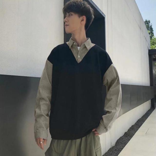 シャツ レイヤード風 メンズ シャツレイヤード ベスト付きシャツ