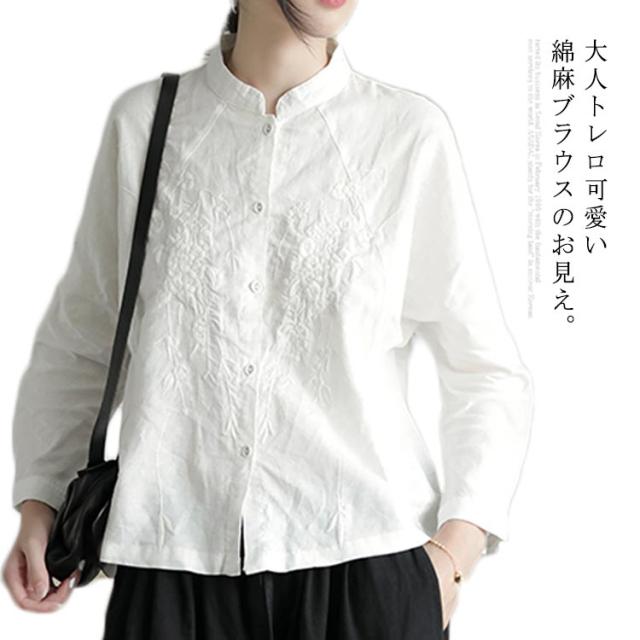 r*y様 R＆D　リネン刺繍スタンドカラーブラウスシャツ R＆D リネン刺繍スタンドカラーブラウスシャツ - メルカリ