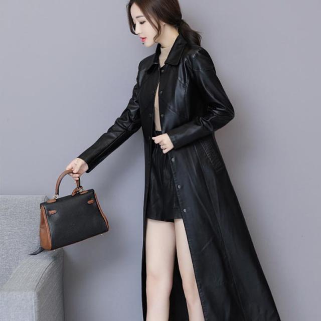 ワンサイズ上にオススメ！トレンチコート レディース ロング丈 レザー