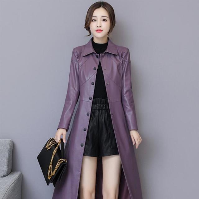 ワンサイズ上にオススメ！トレンチコート レディース ロング丈 レザー