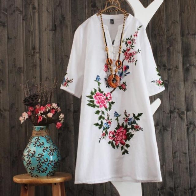 全4色 7サイズ エスニックワンピース 花柄 刺繍ワンピース 刺繍 ワンピース シャツワンピース 半袖 カジュアルワンピース ミディアム の通販はau Pay マーケット Candy Candy