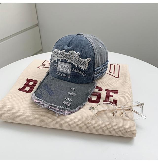 送料無料 ロゴ ベースボールキャップ デニム帽子 ダメージ加工 送料無料 ロゴ ベースボールキャップ デニム帽子 ダメージ加工