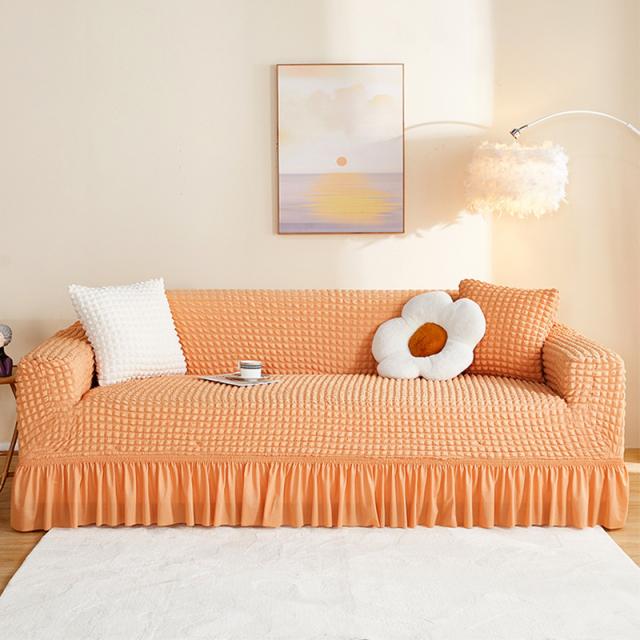 ソファーカバー 肘付き ストレッチ フリル ポップコーン生地 ぽこぽこ