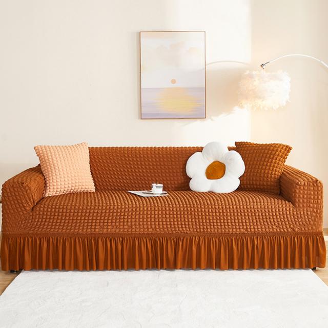 ソファーカバー 肘付き ストレッチ フリル ポップコーン生地 ぽこぽこ