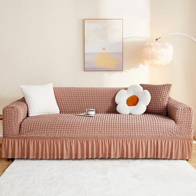ソファーカバー 肘付き ストレッチ フリル ポップコーン生地 ぽこぽこ