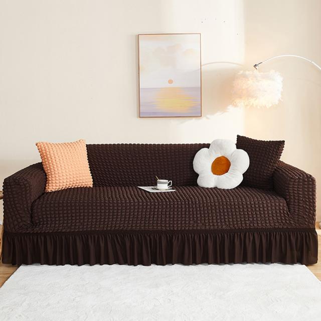ソファーカバー 肘付き ストレッチ フリル ポップコーン生地 ぽこぽこ