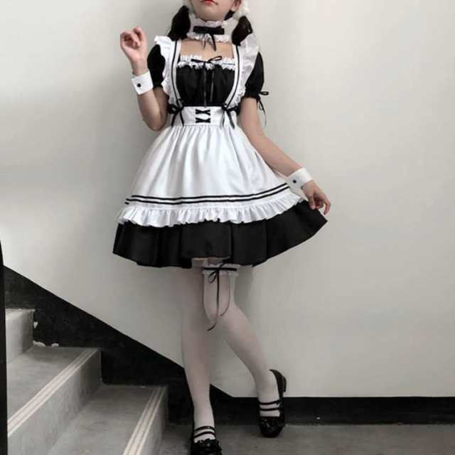 3XLサイズメイド服 ロリータ コスプレ メイド 黒 ワンピース