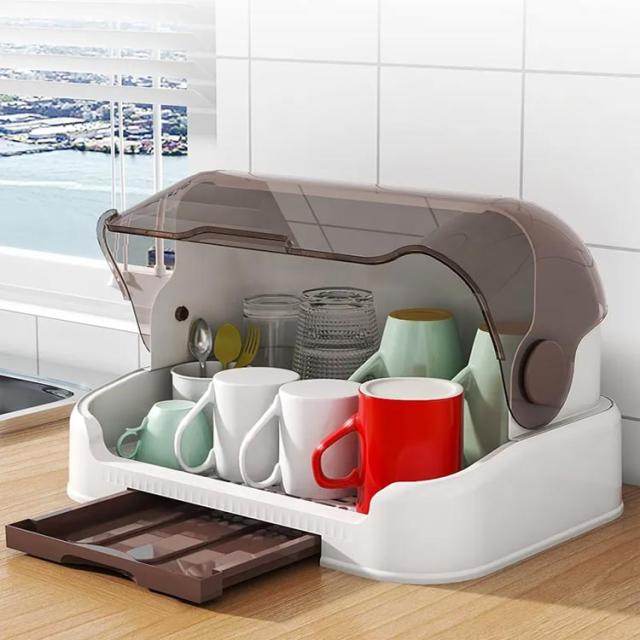 水切りカゴ ふた付き カウンター上 収納 ラック 食器棚 カップボード