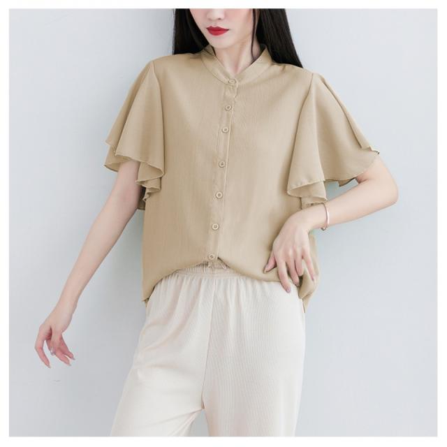 ブラウス レディース 半袖 夏 春 半袖tシャツ フリル フレア トップス カットソー 夏服 コットン オフィス おしゃれ 大きいサイズ ゆったり 快適 シャツ ブラウス レディース 夏 トップス 半袖 チュニック ズーティー