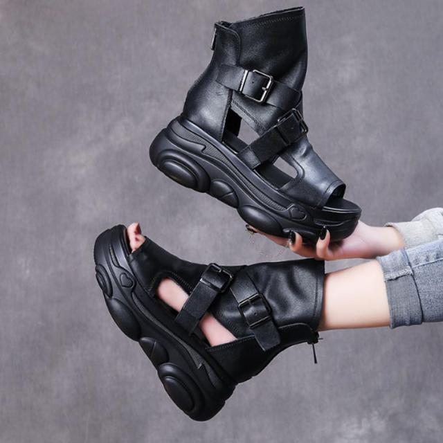 サンダル レディース ブーツサンダル ハイカット 厚底 7cm 本革 サマー