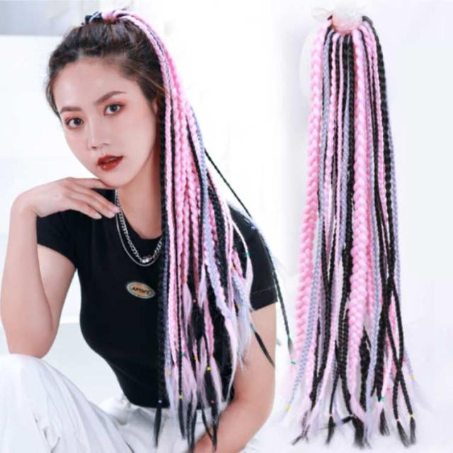 匿名配送　限定2本set ブレイズエクステ　ヘアゴムエクステ ポイントエクステ 24本セット ヘアゴム エクステ 三つ編み 編み込み キッズ 大人