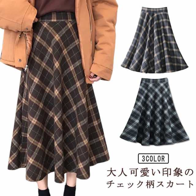 フレアスカート チェック柄 スカート ロング レディース