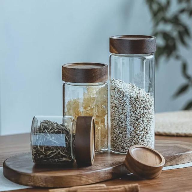 ガラスキャニスター 木の蓋 保存容器 ガラス 密封ビン サイズ展開 珈琲