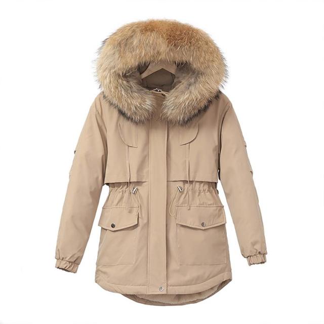 【美品】ビッグラクーンファー付き モッズコート 裏ボア カーキ ピンク XL 白 ピンク モッズコート 裏ボア モッズコート レディース フード