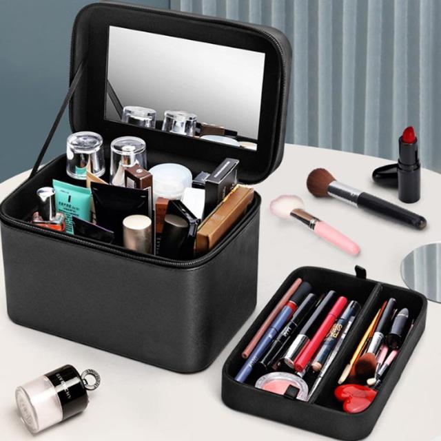 ボックス 2段 収納 鏡付き プロ用 コスメボックス 持ち運び 化粧箱