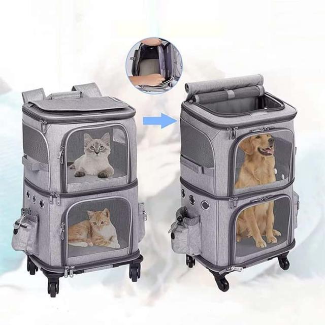 ペット 2 2段式 キャリー リュック キャスター付き 小型 犬 キャリー 匹 トロリーバッグ カート ネコ の 猫 大容量 通気性 旅行/通院/交通機関/災害避難用 ペットキャリー キャスター付き_3
