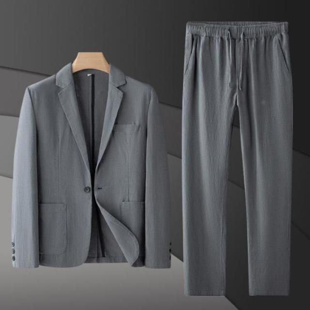 上下 スーツ 麻 リネンパンツ 長袖 リネン セットアップ メンズ