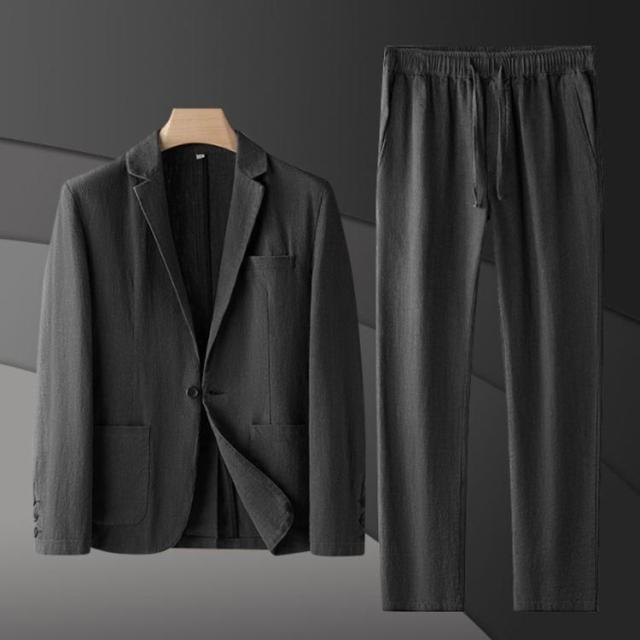 上下 スーツ 麻 リネンパンツ 長袖 リネン セットアップ メンズ