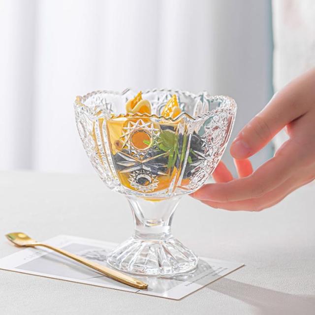 【6個セット】 デザートカップ ファンテン ガラス パフェグラス アイスカップ デザートグラス グラス 強化ガラス 食洗機対応 食器 エンボスグラス カップ 脚付き 小鉢 サンデー パフェ おしゃれ かわいい カフェ 喫茶店 業務用 来客用 アイスクリーム・デザートカップ