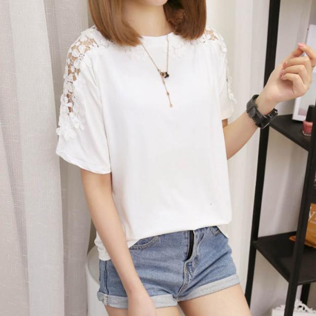 半袖Tシャツ ユニセックス 花柄刺繍 ラウンドネック 無地 4色 cang24-42_01.jpg