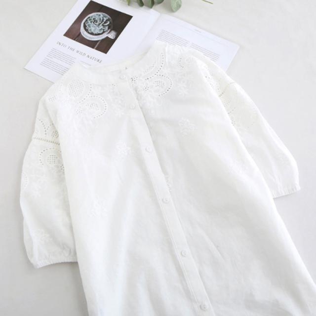 ブラウス トップス 花柄刺繍 透け チュニック シャツブラウス