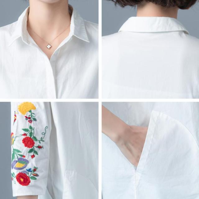 シャツブラウス 刺繍 チュニック レディース ロングシャツ