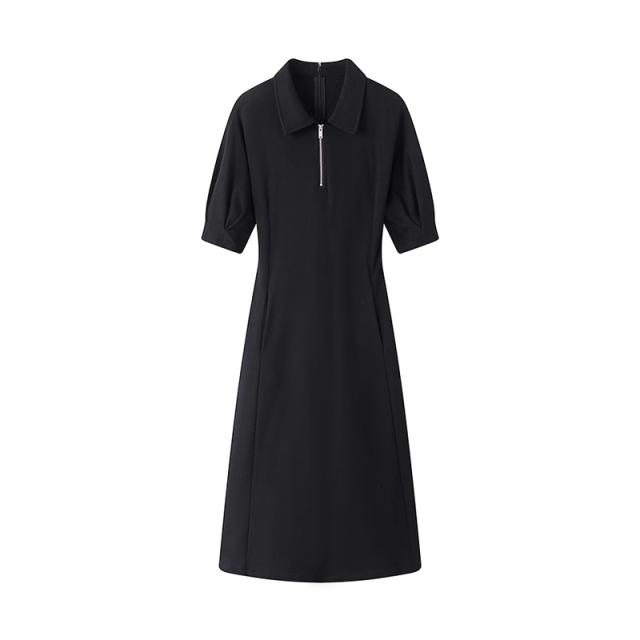 aラインワンピース 黒ワンピース ハイウエスト レディース 夏 ポロワンピースロング丈 きれいめ 着?せ おしゃれ 4,396円
