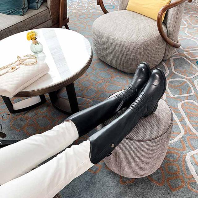 ロングブーツ レディース 本革 ワイド ミドルブーツ ジョッキーブーツ