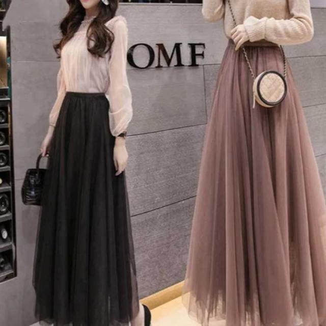 チュールスカート ロング スカート フレアスカート プリーツ
