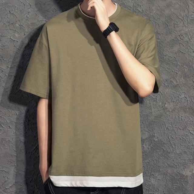 ArguECulturE ストリート 切替 レイヤード風 半袖Tシャツ mehi029-01.jpg