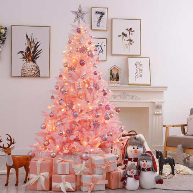 送料無料 ピンク クリスマスツリー 180cm クリスマス ツリー 組立式 LEDライト付き 北欧 クリスマスツリー イルミネーション付き オーナ