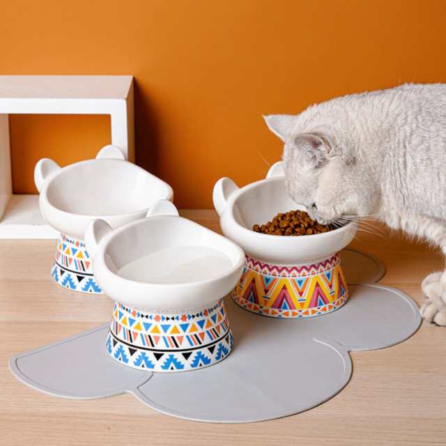猫 食器 陶器 フードボウル スタンド 脚付 食べやすい 猫用 餌皿 ねこ 