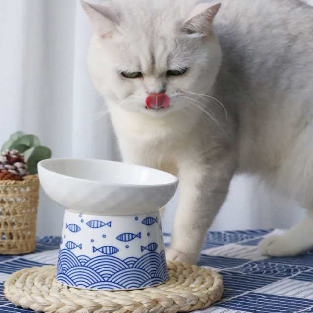 猫食器 食べやすい 和風 陶器ボウル 傾斜角度15° 脚付フードボウル 大