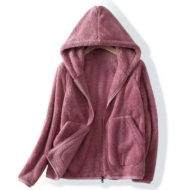 長袖 もこもこパーカー ボア パーカー 単色 ジップアップ