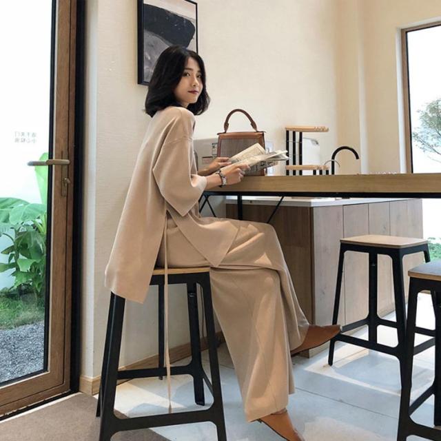 サマーニット セットアップ 5分袖 ニット トップス Vネック チュニック